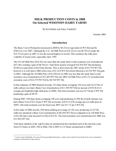 MILK PRODUCTION COSTS in 2008 On Selected WISONSIN DAIRY FARMS Introduction