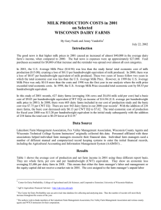 MILK PRODUCTION COSTS in 2001 on Selected WISCONSIN DAIRY FARMS
