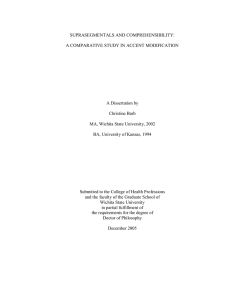 SUPRASEGMENTALS AND COMPREHENSIBILITY: A COMPARATIVE STUDY IN ACCENT MODIFICATION A Dissertation by