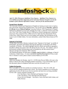 April 15, 2010, Welcome to InfoShock News Express.  ... news bulletin of activities happening in the University Libraries brought...