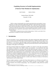 Exploiting Structure in Parallel Implementation of Interior Point Methods for Optimization