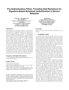 Pre-Authentication Filters: Providing DoS Resistance for Signature-Based Broadcast Authentication in Sensor