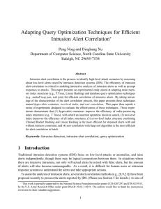 Adapting Query Optimization Techniques for Efficient Intrusion Alert Correlation
