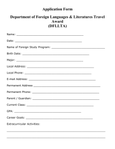 Application Form  Department of Foreign Languages &amp; Literatures Travel  Award  (DFLLTA) 