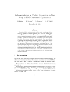 Data Assimilation in Weather Forecasting: A Case Study in PDE-Constrained Optimization