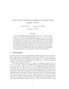 Lattice based extended formulations for integer linear equality systems Karen Aardal