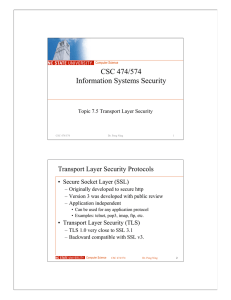 CSC 474/574 Information Systems Security Transport Layer Security Protocols