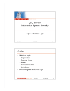 CSC 474/574 Information Systems Security Outline • Malicious logic