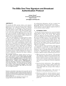 The BiBa One-Time Signature and Broadcast Authentication Protocol Adrian Perrig