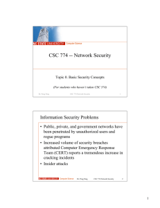 CSC 774 -- Network Security Information Security Problems