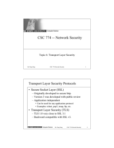 CSC 774 -- Network Security Transport Layer Security Protocols