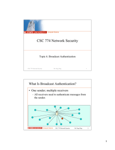 CSC 774 Network Security What Is Broadcast Authentication? Topic 6. Broadcast Authentication
