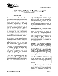 Tax Considerations of Farm Transfers Tax Considerations Introduction Sale