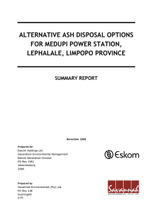 ALTERNATIVE ASH DISPOSAL OPTIONS FOR MEDUPI POWER STATION, LEPHALALE, LIMPOPO PROVINCE
