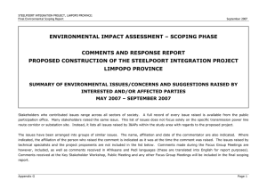 ENVIRONMENTAL IMPACT ASSESSMENT – SCOPING PHASE  COMMENTS AND RESPONSE REPORT