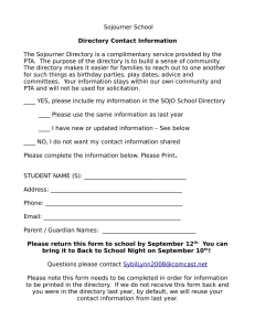 Sojourner School Directory Contact Information