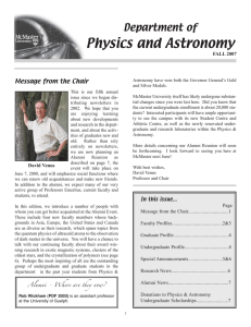 Physics and Astronomy Department of Message from the Chair FALL 2007