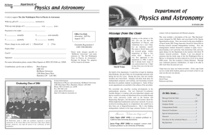 Physics and Astronomy Department of Message from the Chair