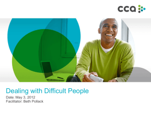 Dealing with Difficult People Date: May 3, 2012 Facilitator: Beth Pollack
