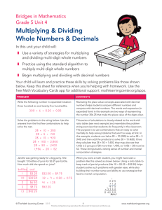 Multiplying &amp; Dividing Whole Numbers &amp; Decimals Bridges in Mathematics
