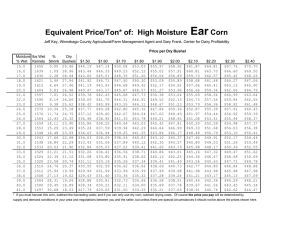 Ear Equivalent Price/Ton* of:  High Moisture Corn