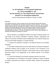 DECREE OF THE PRESIDENT OF THE RUSSIAN FEDERATION
