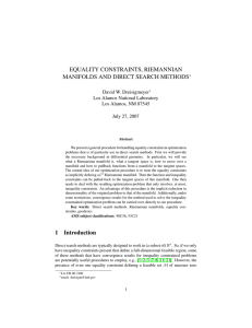 EQUALITY CONSTRAINTS, RIEMANNIAN MANIFOLDS AND DIRECT SEARCH METHODS David W. Dreisigmeyer
