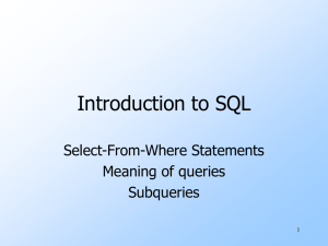 Introduction to SQL Select-From-Where Statements Meaning of queries Subqueries