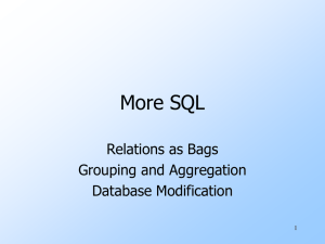 More SQL Relations as Bags Grouping and Aggregation Database Modification