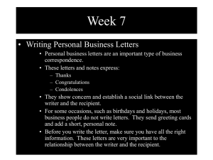 Week 7 • Writing Personal Business Letters