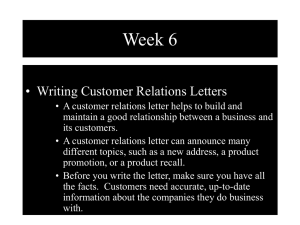 Week 6 • Writing Customer Relations Letters