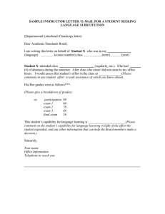 SAMPLE INSTRUCTOR LETTER / E-MAIL FOR A STUDENT SEEKING LANGUAGE SUBSTITUTION