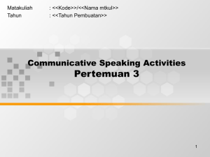 Pertemuan 3 Communicative Speaking Activities Matakuliah : &lt;&lt;Kode&gt;&gt;/&lt;&lt;Nama mtkul&gt;&gt;