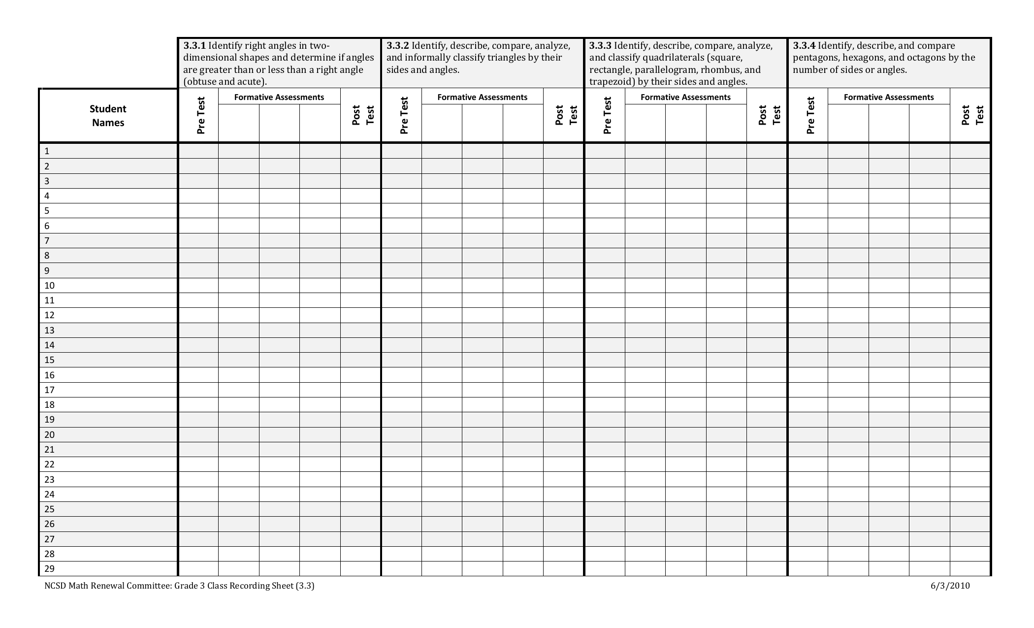 Class Recording Sheet (3.3)