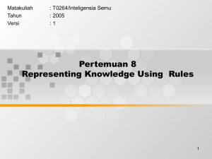 Pertemuan 8 Representing Knowledge Using  Rules Matakuliah : T0264/Inteligensia Semu