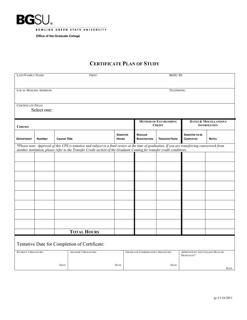 Certificate Plan Of Study Cps