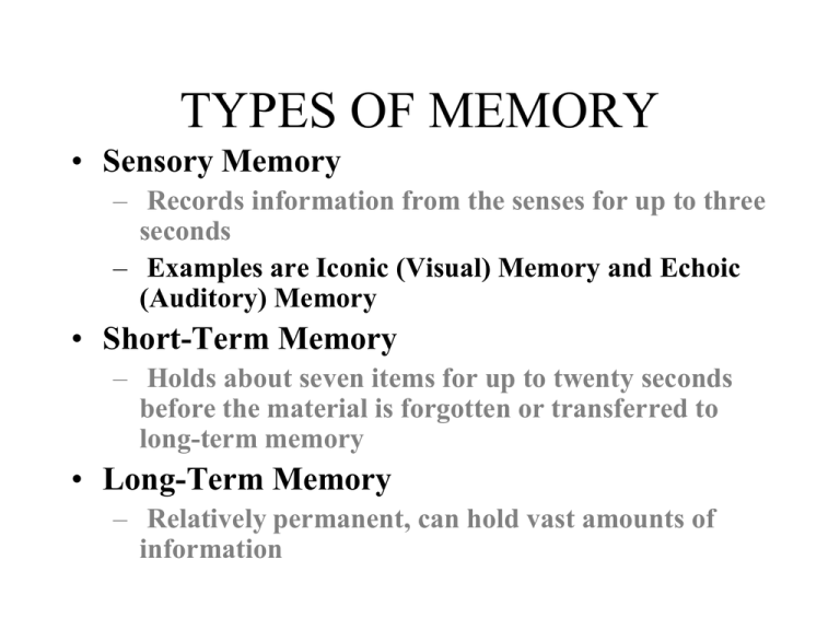 Memory And Its Types In Psychology Slideshare