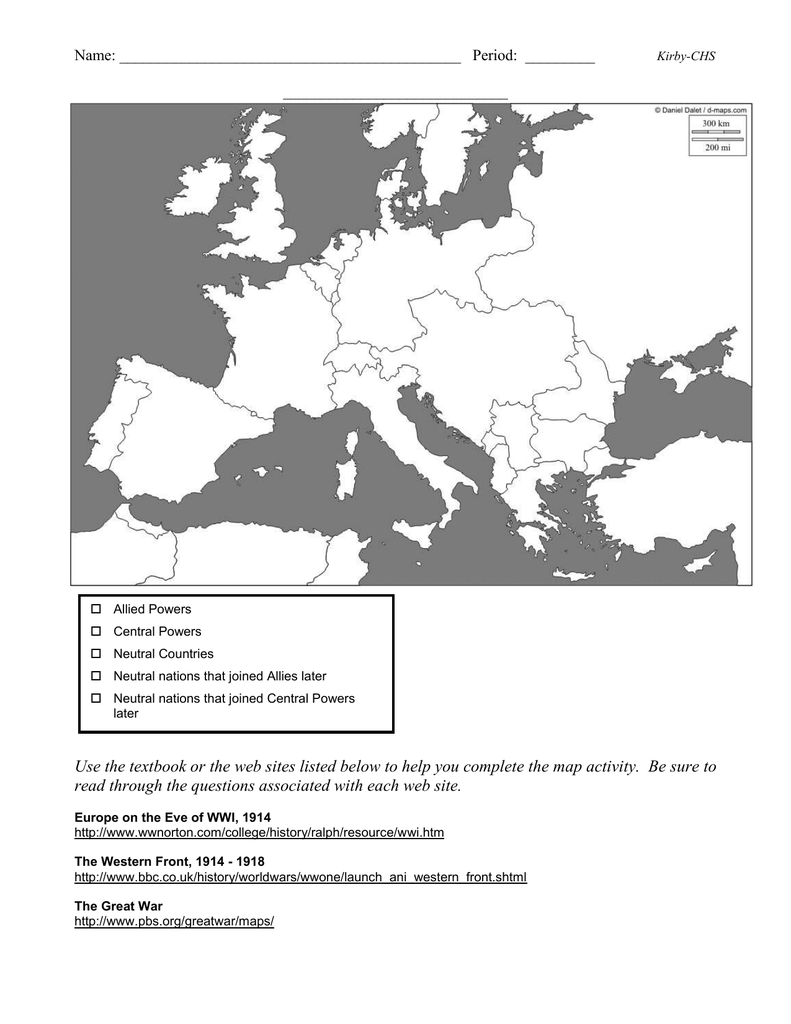  Europe In 1914 Map Activity