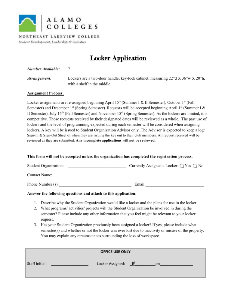 Locker Application Form 5713