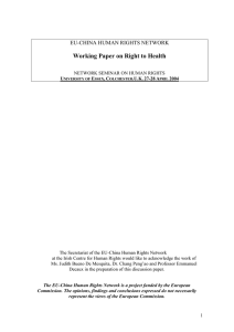 Working Paper on Right to Health EU-CHINA HUMAN RIGHTS NETWORK