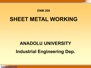 SHEET METAL WORKING ANADOLU UNIVERSITY Industrial Engineering Dep. ENM 208