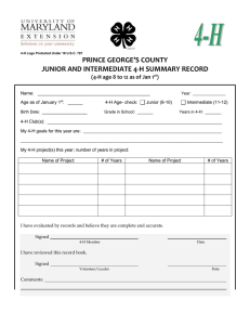 PRINCE GEORGE’S COUNTY JUNIOR AND INTERMEDIATE 4-H SUMMARY RECORD