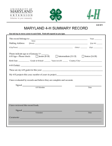 MARYLAND 4-H SUMMARY RECORD This record belongs to: _________________________________________________________ Mailing Address: