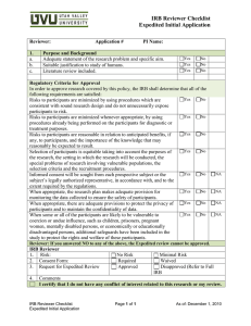 IRB Reviewer Checklist-Expedited Application