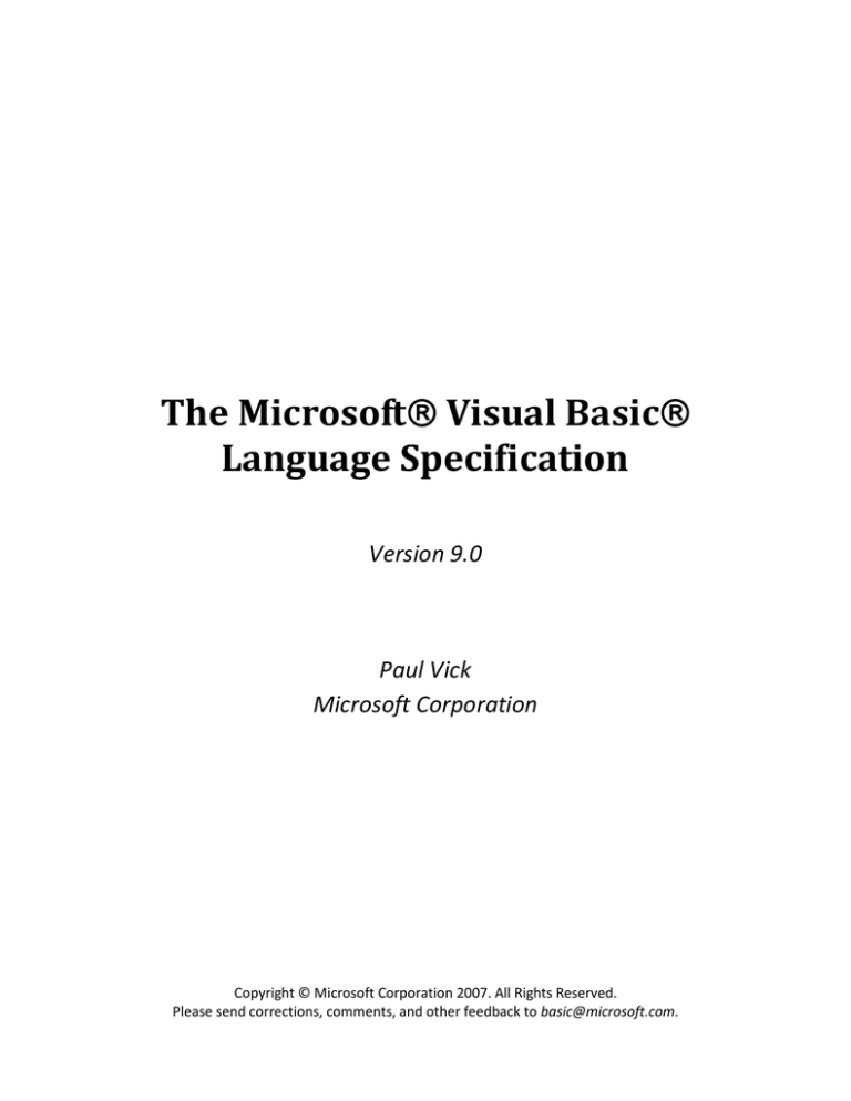 The Microsoft Visual Basic Language Specification