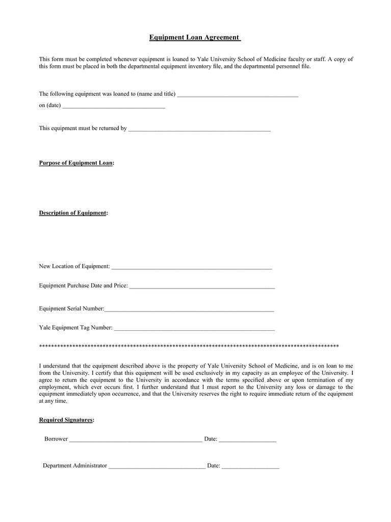 Printable Equipment Loan Agreement Template Printable Templates