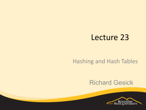 Lecture 23 Hashing and Hash Tables Richard Gesick