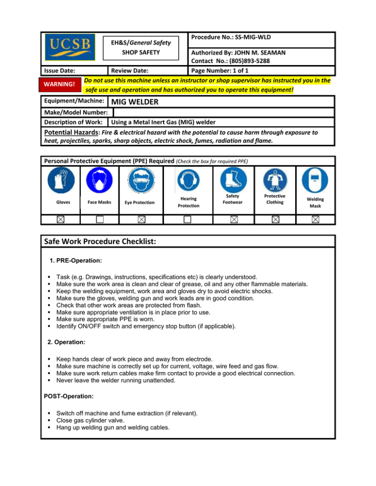 Mig welding shop instructions