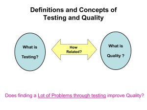 Introduction: Testing, Quality Quality Assurance (not in textbook)