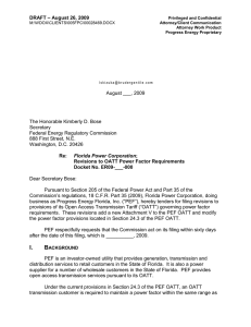 August 2009 DRAFT FERC Filing Letter re PEF Policy for Power Factor Requirements 083109 Updated:2012-05-14 13:45 CS